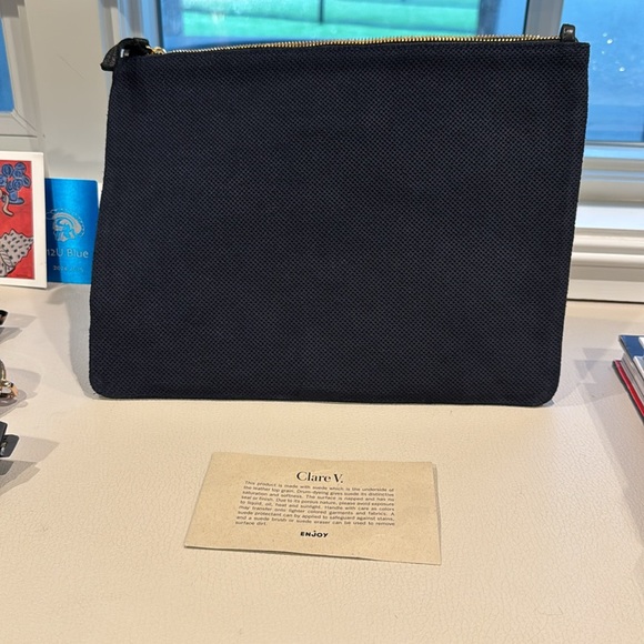 Clare V Sac Bretelle Perforated Navy Suede w Stripes - Picture 2 of 5